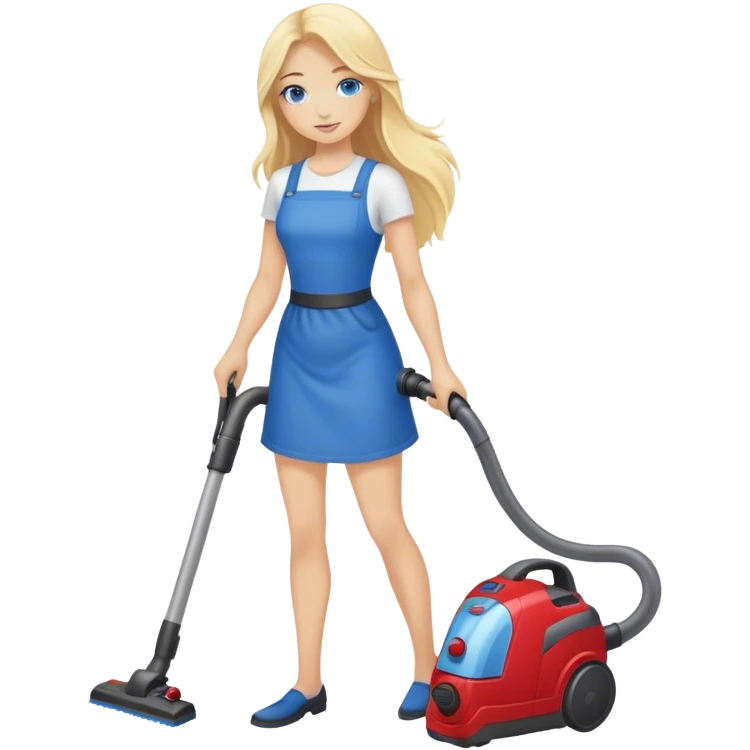 Cinematic realistic blonde with long hair, blue eyes vacuums emoji