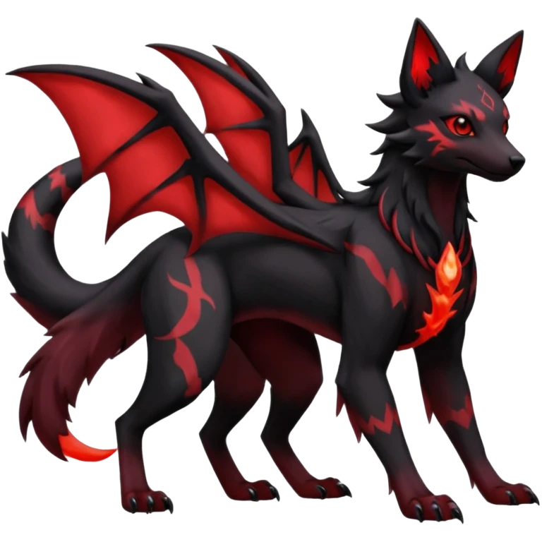 Dusky Soot-Black and Crimson-Gleaming Ember-Veined Gothic Draconic Houndour-Umbreon-Zoroark-hybrid creature (full body) emoji