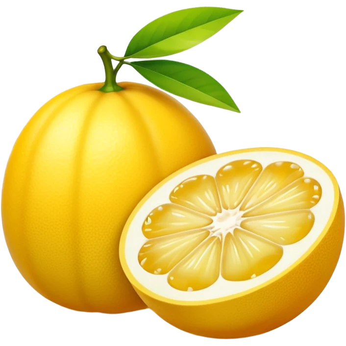 A halved yuzu fruit, in Apple iPhone emoji style. Bright yellow skin with subtle texture, juicy interior visible, vibrant colors, smooth gradients, glossy highlights, clean simple shapes, no outlines, slight 3D depth.
 emoji