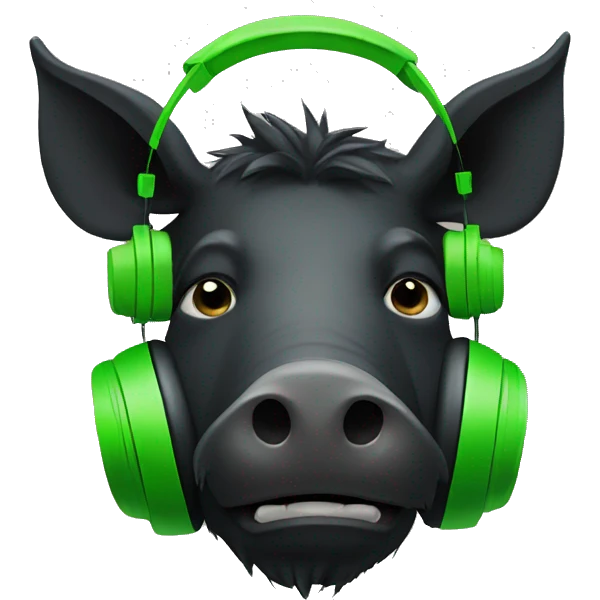 black boar in green headphones emoji