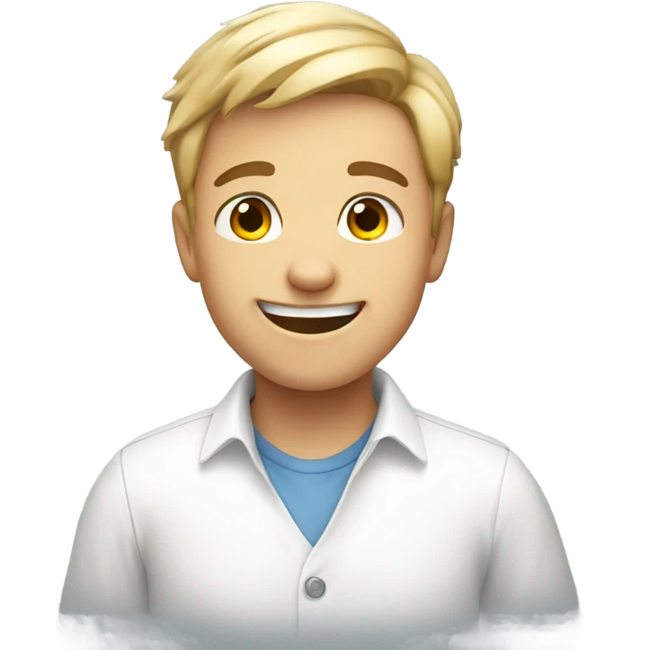 smiling boy in white shirt saying hi  emoji