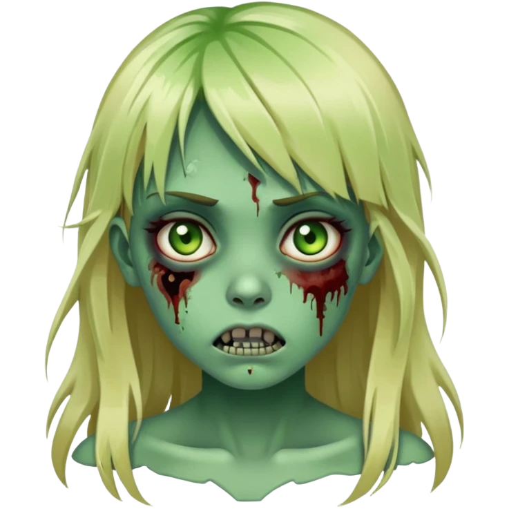 zombie girl with green skin, bruises, blonde long hair with bangs emoji