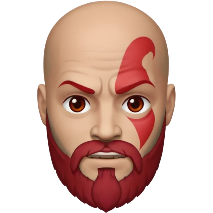 Android-style emoji of Kratos, with his bald head, red face tattoo, and beard, using Android's flat, simple shapes and colors emoji