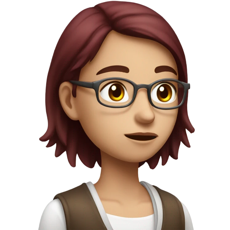 Student with brown hair with highlights in burgundi cardigan and white tank top thinking about maths exam   emoji