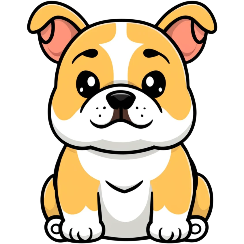 super cute bulldog sitting, front facing emoji