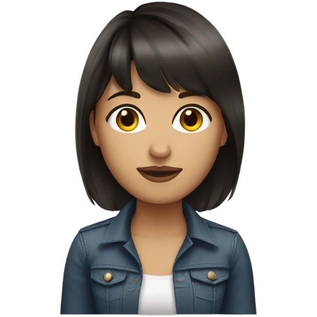 Beautiful woman. Dark brown hair. Salt and pepper.  Bangs.  emoji