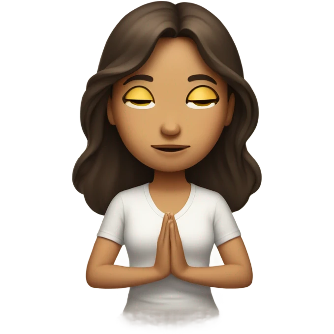 Brunette girl with beautiful hair meditating, white emoji