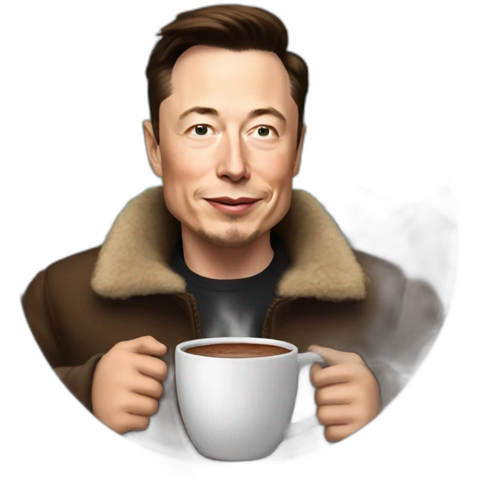 Elon musk drinking hot chocolate around a fire emoji