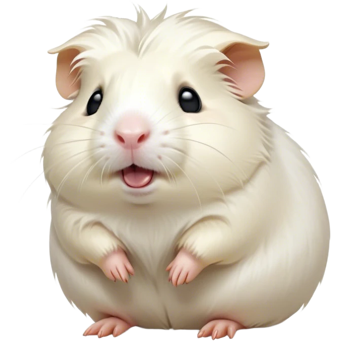 Cinematic Cute Yawning White Guinea Pig Portrait Emoji, Head tilted slightly with a dramatic, wide-open yawn, revealing a soft, downy white fur with tiny drooping ears, round dark eyes barely open in drowsy contentment, Simplified yet irresistibly adorable features, highly detailed, glowing with a soft, cozy glow, high shine, relaxed yet expressive, stylized with a touch of whimsy, bright and endearing, soft glowing outline, capturing the essence of a sleepy yet affectionate guinea pig, so drowsy it feels like it could stretch right out of the screen and curl up for a nap! emoji