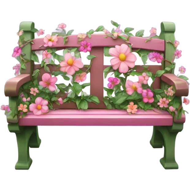Pink garden bench wrapped in flower, vines, & lights  emoji