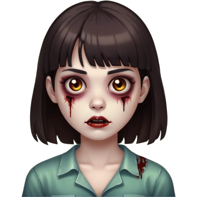 girl zombie with dark brown hair, bangs above the eyebrow and dark brown eyes  emoji