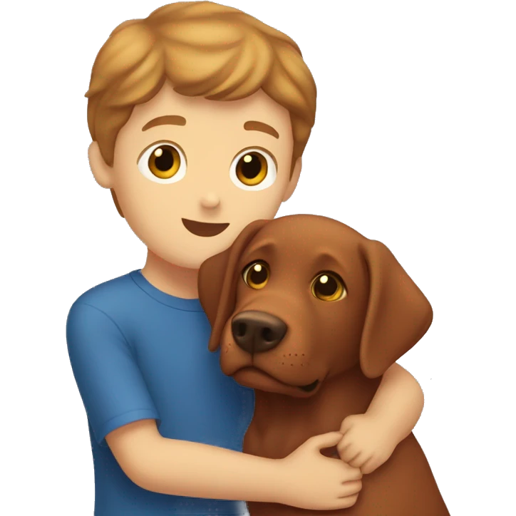 Red Labrador giving brown haired boy a hug emoji