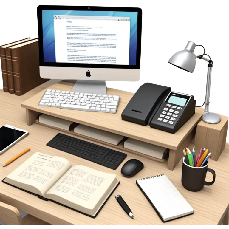 Computer on a desk with scattered books and notebooks and text "Ожидайте пользователь, делает все через AI" emoji
