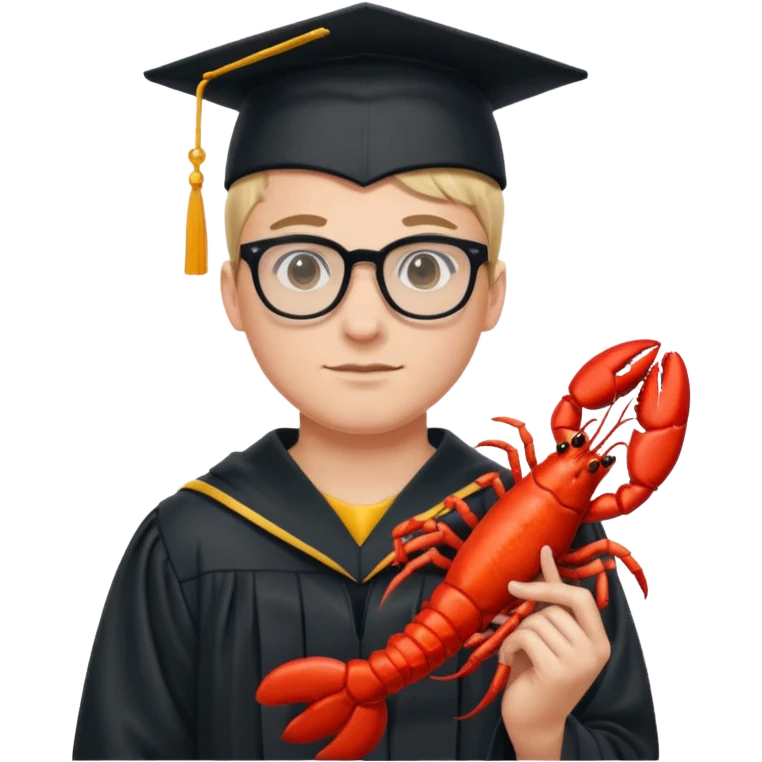wrestler in a graduation gown with glasses, holding a lobster, Ohio State theme emoji
