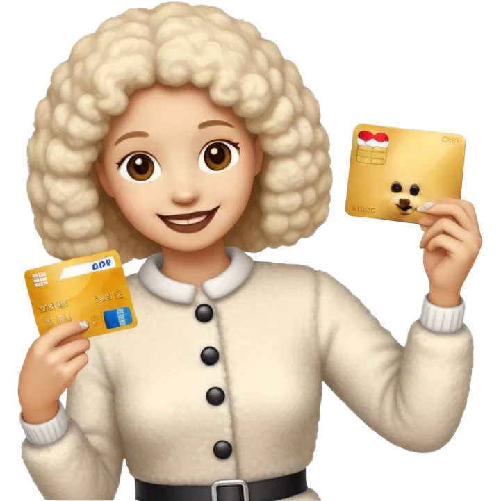 happy emoji with credit card in one hand and a poodle of flour next to him emoji