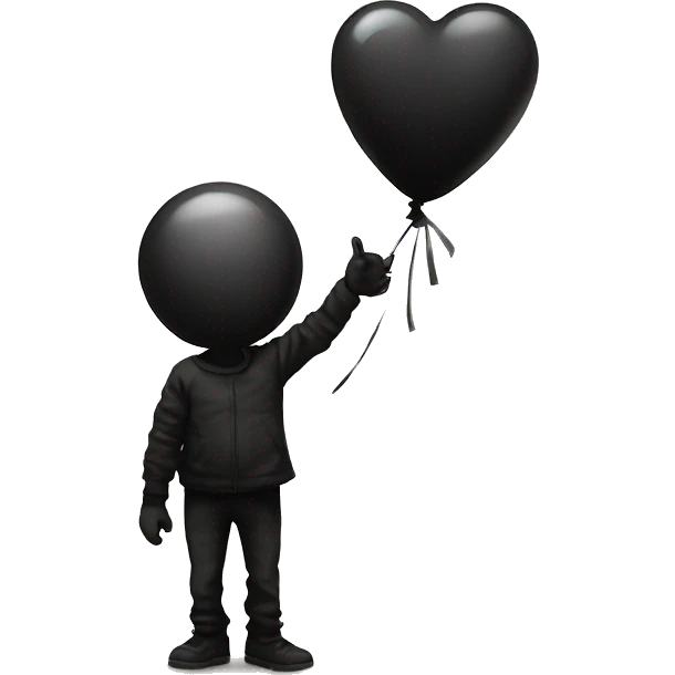 Black balloon that looks like a broken heart in the style of banksy emoji