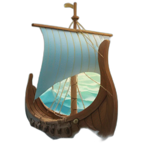viking ship on the ocean with blue sky and sun in background emoji