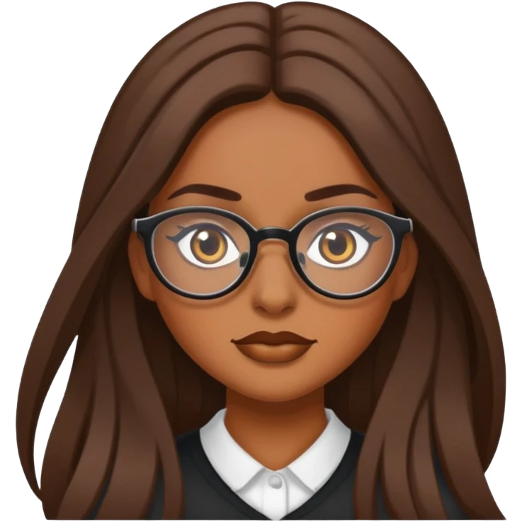 pretty brown long hair baddie with eyeliner and glasses emoji