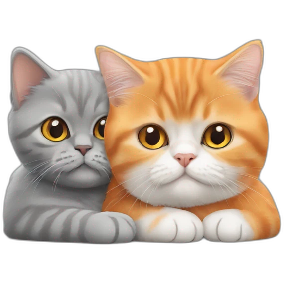 Orange persian shorthair little cat hugs the grey british shorthair cat emoji