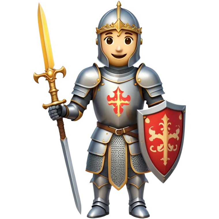 Clash of Clans aesthetic Cheerful Knight Portrait Emoji, With a radiant smile and an upright, confident stance, featuring an elegantly armored figure with intricate detailing and shining accents, his face in a natural skin tone, Simplified yet expressive features, highly detailed, glowing with a soft, luminous aura, high shine, upbeat and noble, stylized with an air of classic medieval heroism, soft glowing outline, capturing the essence of a cheerful knight ready to embark on legendary adventures! emoji