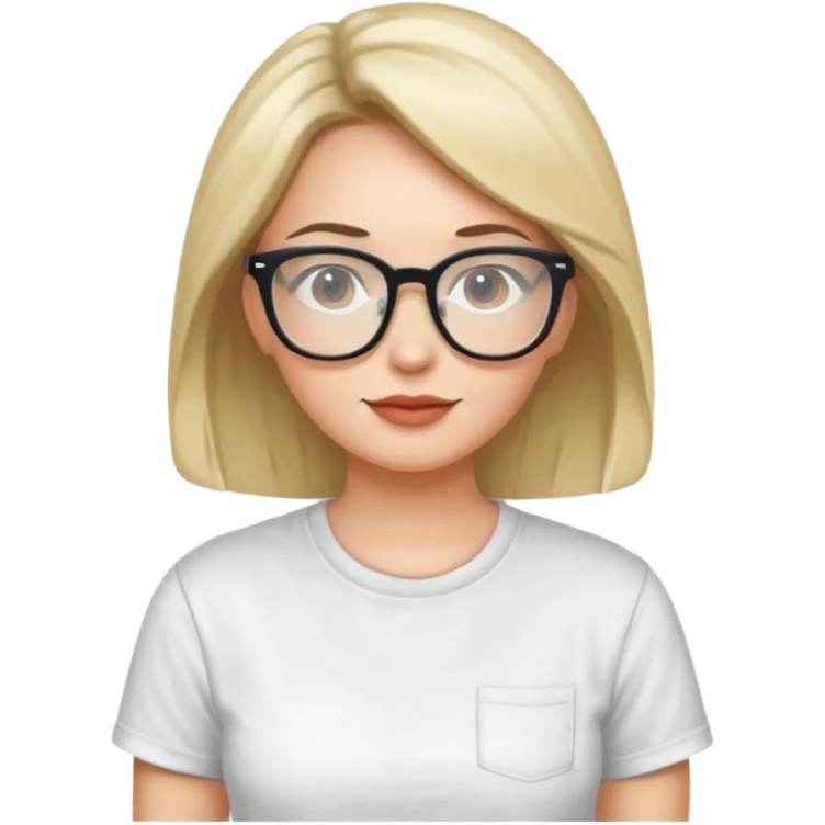 Adult woman, wearing a t-shirt and glasses, casual style
 emoji
