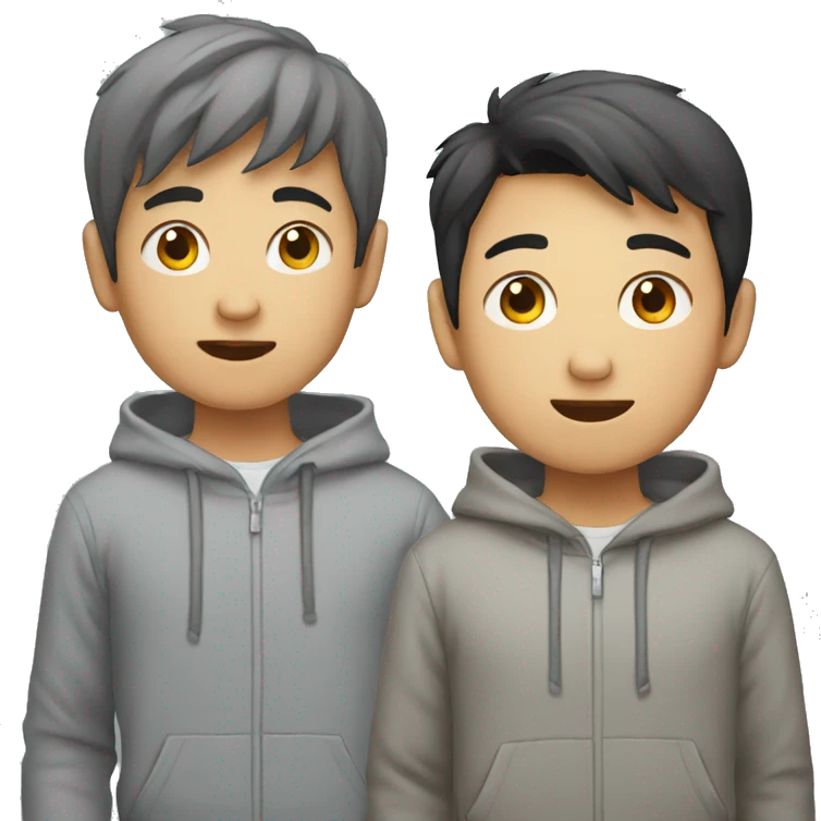asian boy in grey hoodie talking with friend emoji