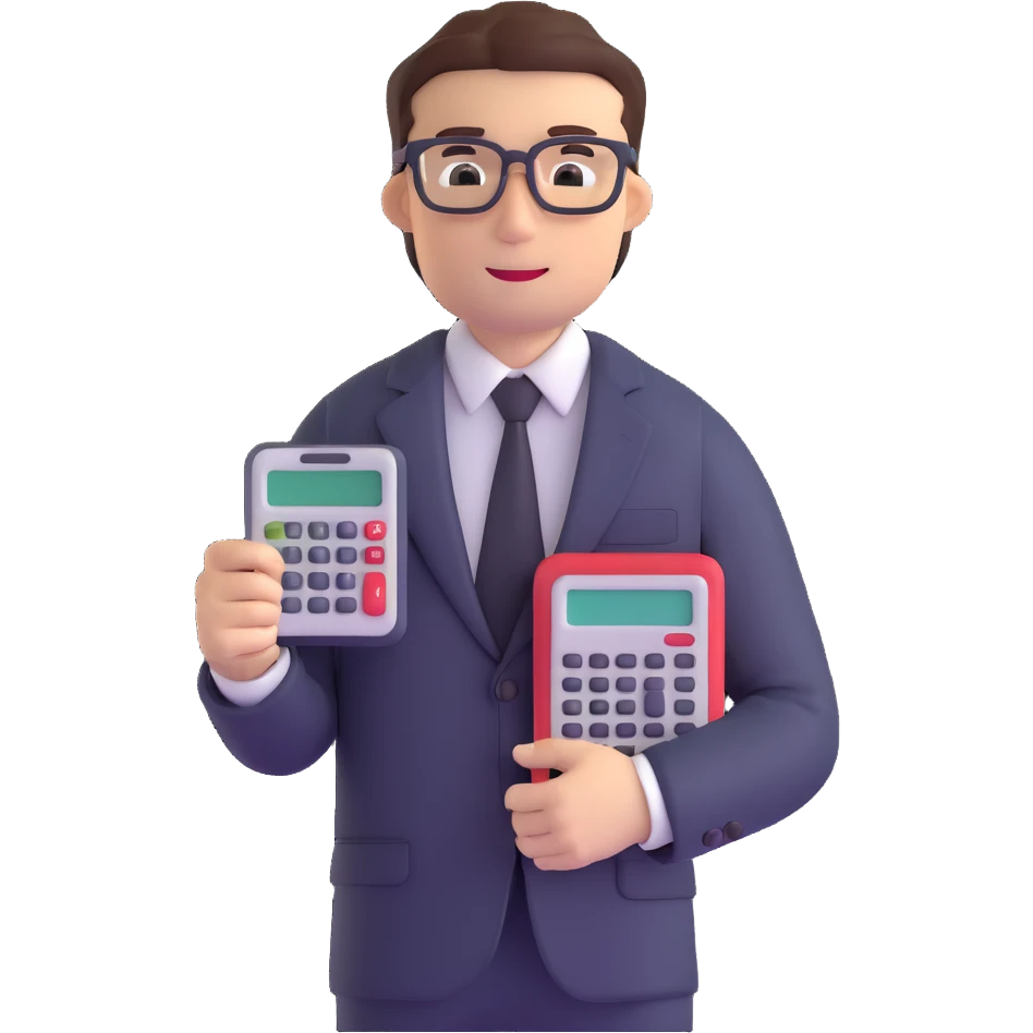 male accountant in business suit with glasses and calculator emoji