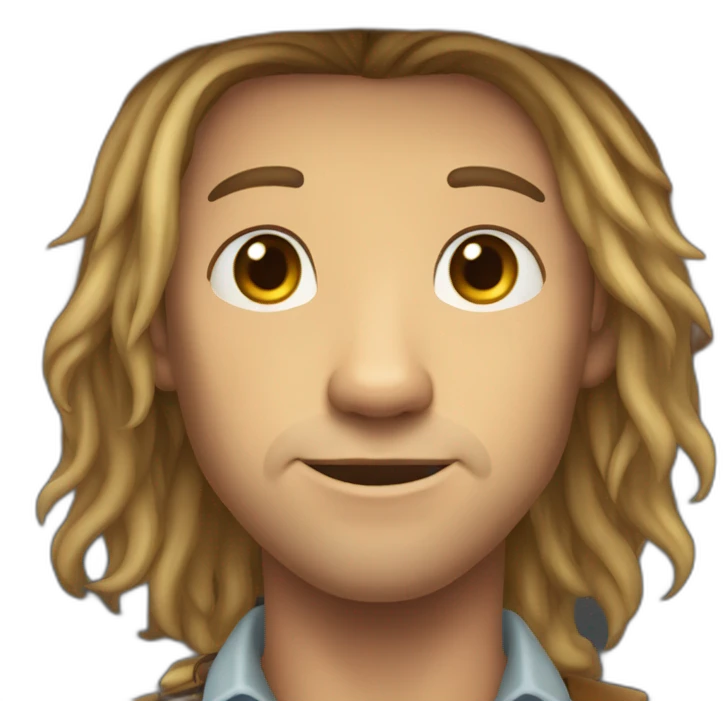 Cow boy with long hair and scars and a bair emoji