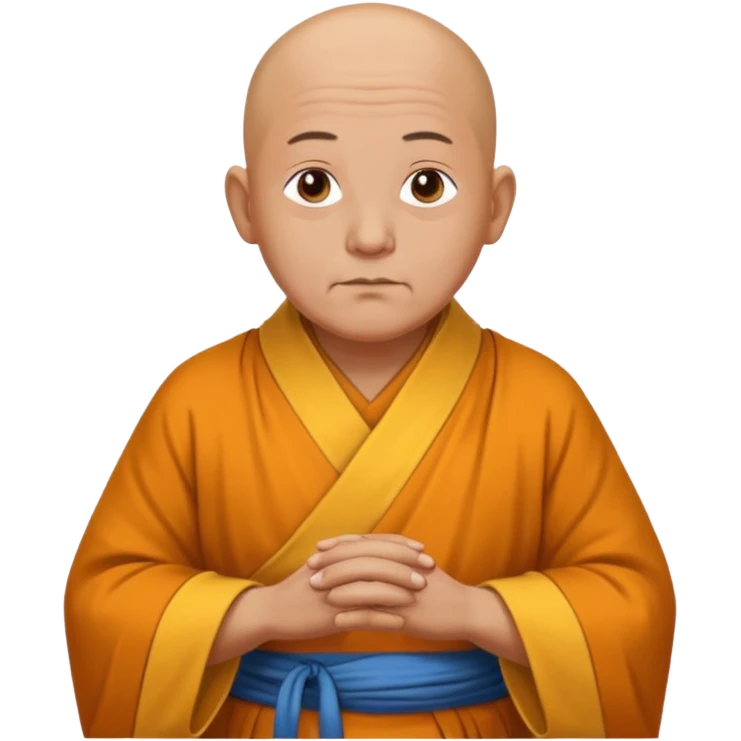 A old bald monk wearing traditional robes, calm expression, hands clasped, in a serene setting emoji