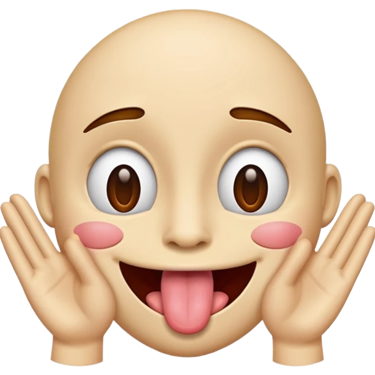 happy face with tongue out, hands sideways on both sides of the face emoji