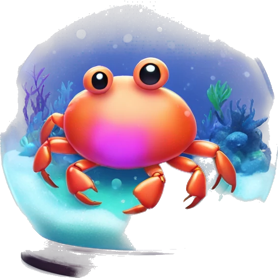 Kawaii neon crab in an under the sea snow globe  emoji