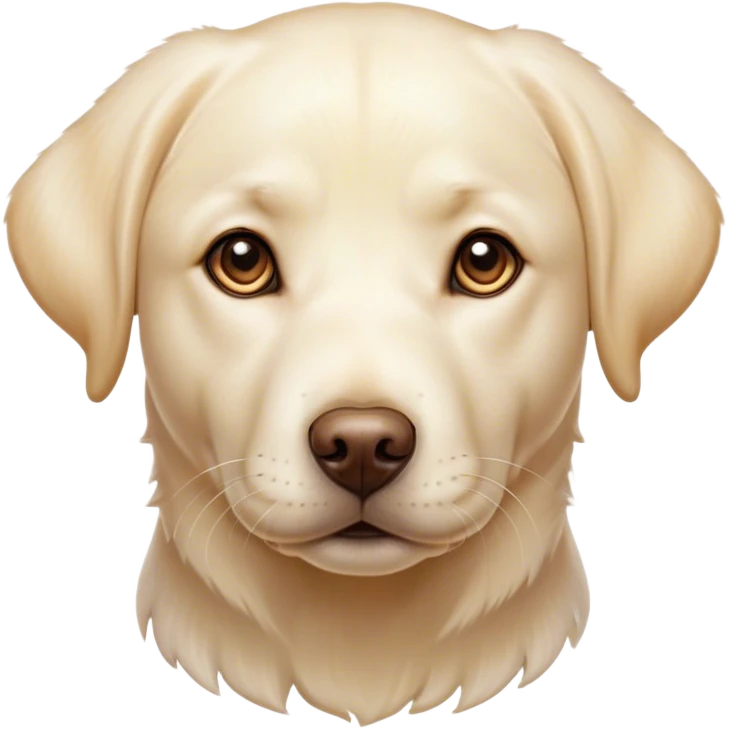 Cinematic Cute Cream Labrador Portrait Emoji, Head tilted playfully and inquisitively, featuring a silky cream Fur with a gentle sheen, round, sparkling warm eyes filled with curiosity, Simplified yet irresistibly adorable features, highly detailed, glowing with a warm, friendly glow, high shine, affectionate and spirited, stylized with a touch of whimsy, bright and endearing, soft glowing outline, capturing the essence of a mischievous yet loving companion, so playful it feels like it could dash out of the screen and into your arms! emoji