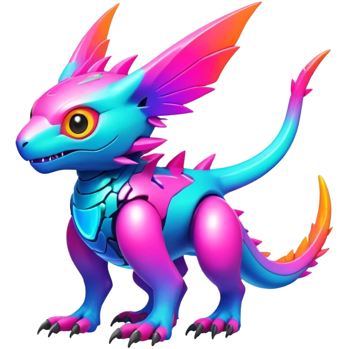 Tropical futuristic lush warm-colored modern colorful neon cyber-Fakémon-Digimon-Trico-creature emoji