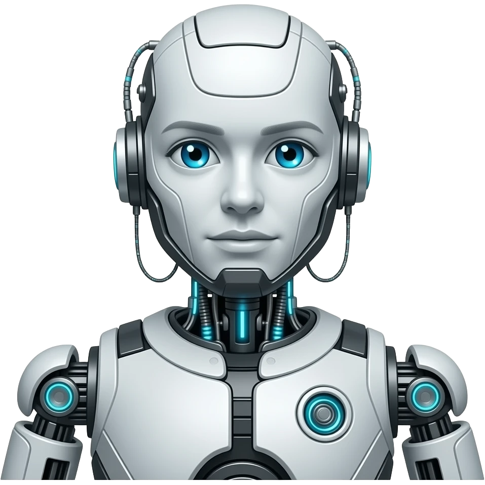 Crée-moi un robot élégant de type mixte futuriste high-tech emoji