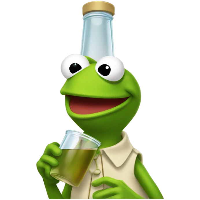 Kermit, the frog holding vinegar drinking it ￼ emoji