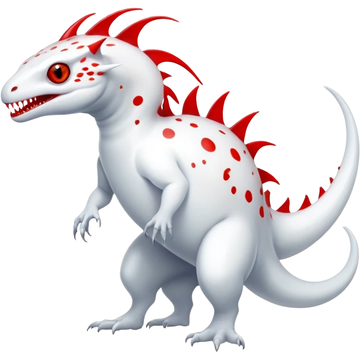 a translucent white with black belly and red eyes exotic albino edgy vernid-fionbri-creature with splash patterns full body emoji