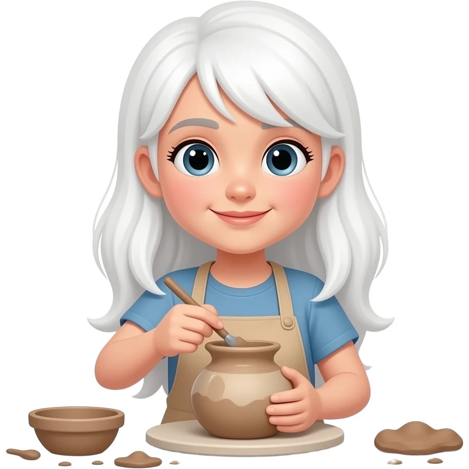 A girl with white hair hand building pottery emoji