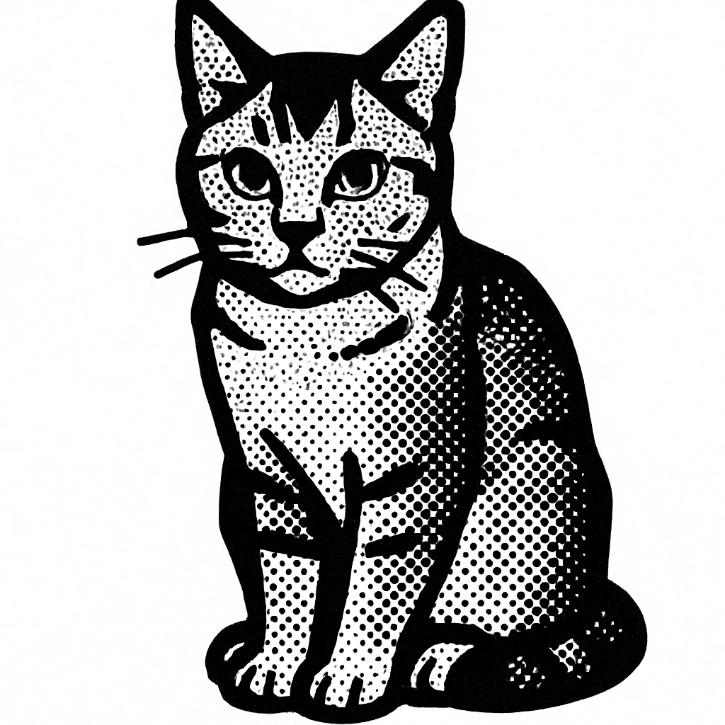 A cat in black-and-white halftone style emoji