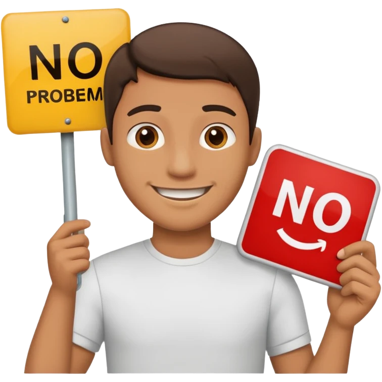 man holding a sign that says 'no problem' emoji