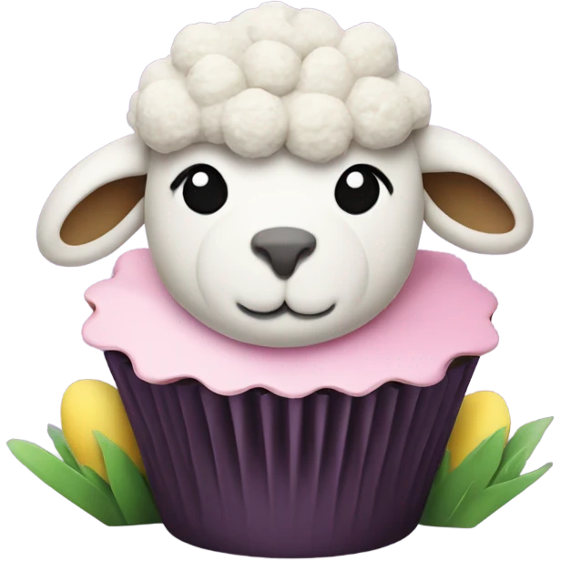 beautifully decorated Easter lamb cupcake emoji