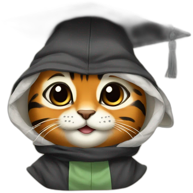 cuty tiger similar to baby yoda with a mortarboard emoji