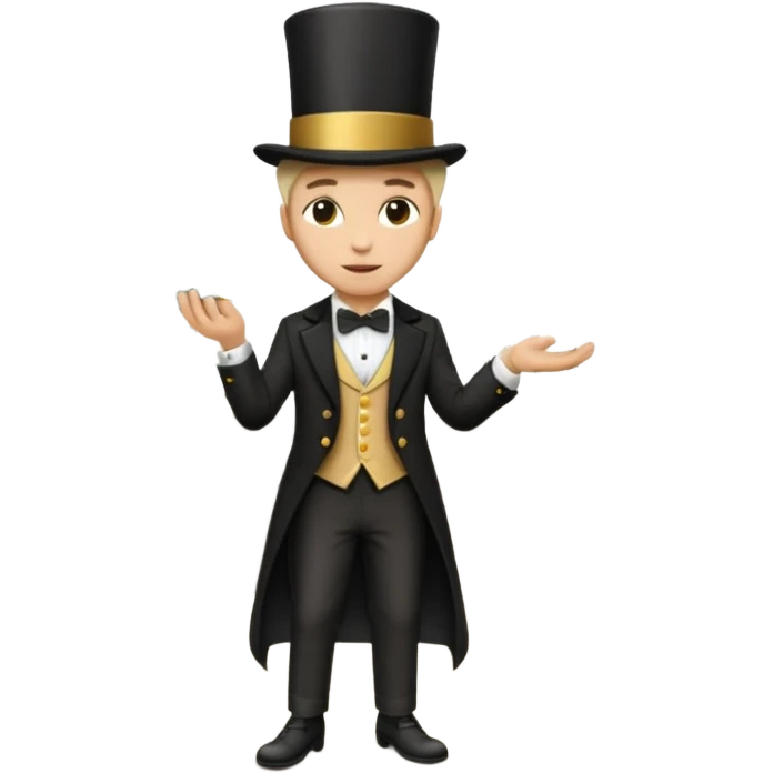 Magician with top hat,Street Performers,background street setup, with coins box, foot path. emoji
