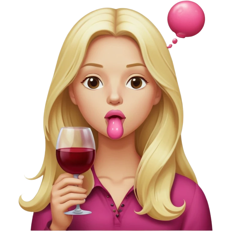 Long Blonde blowing bubblegum wine emoji