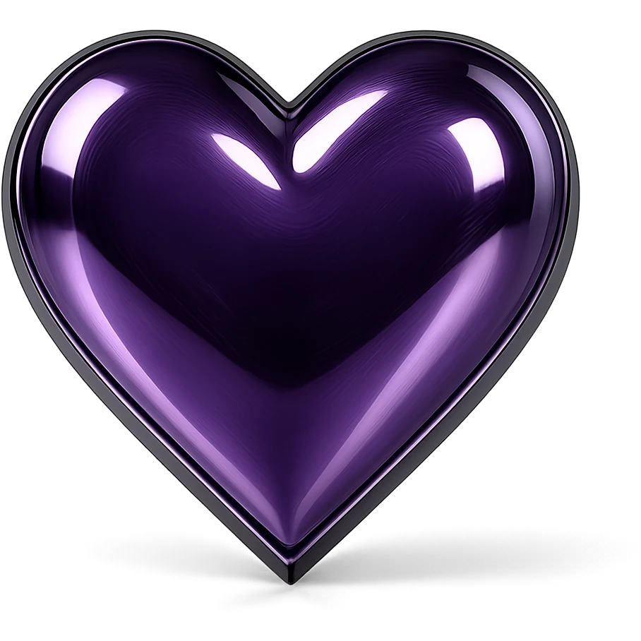 purple heart, reflective, chrome style, no text emoji