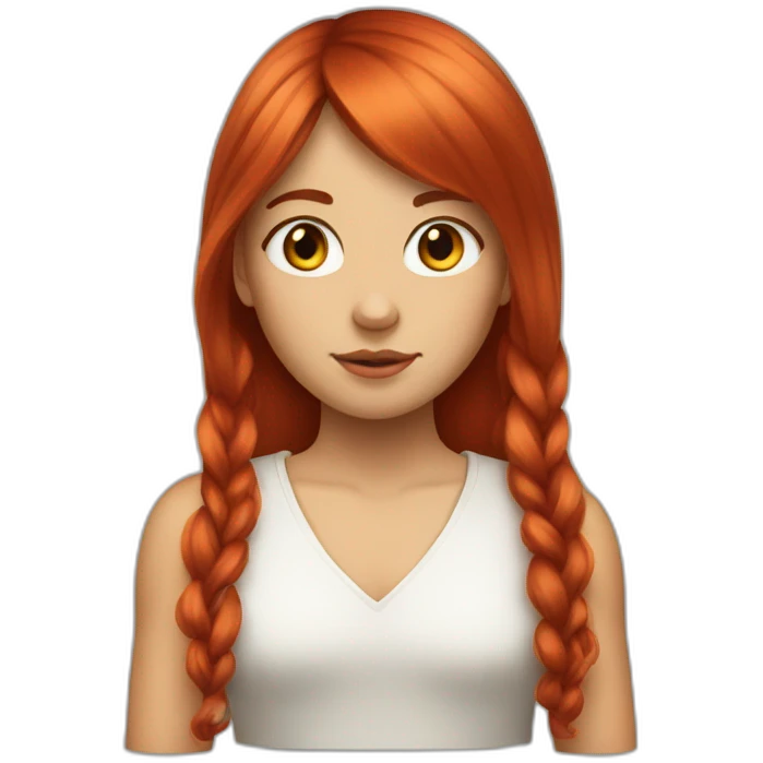Girl with long red hair and bang and white ouchanka emoji
