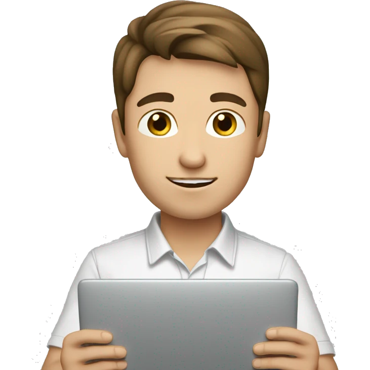 caucassian young man with short brown hair working on laptop emoji