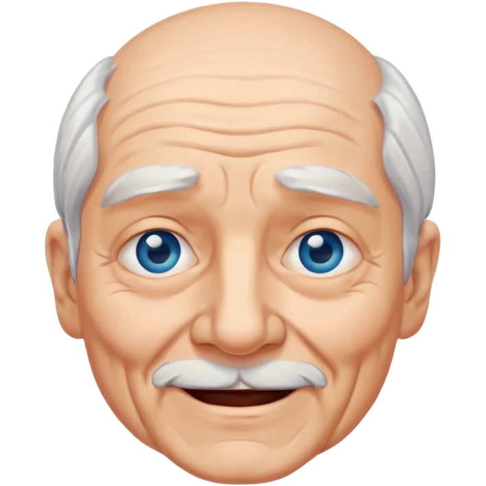 Abuelo hombre, muchas arrugas, aspecto feliz, el pelo blanco emoji