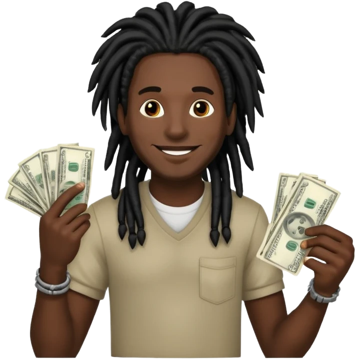 A smile man face with a black dreadlocks and dollars emoji