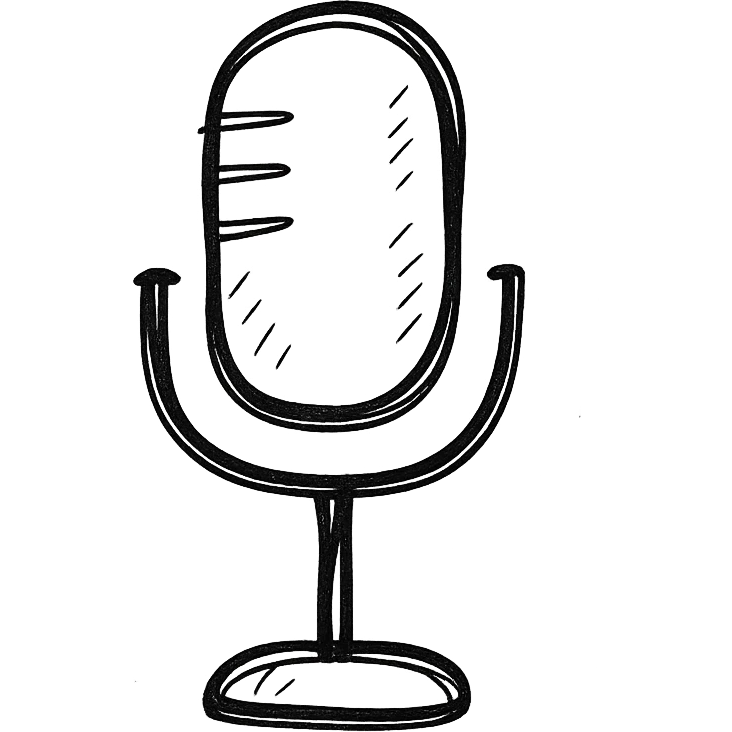 Microphone for sound recording icon, hand drawn, black outlines, no fill, simple and clean, front view emoji