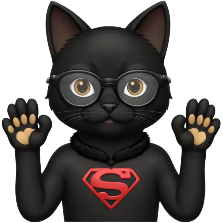 красивый черный кот в очках показывает лапкой супер emoji